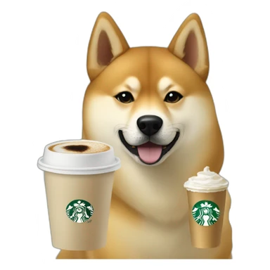Shiba and malinois dog with Starbucks sticker