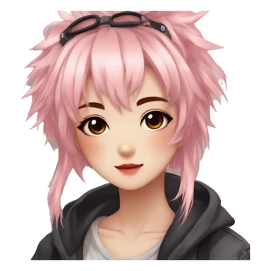 Gorgeous anime style shojo tomboy with blushing face aesthetic and pretty edgy black red punk hair with hair garment trending style sticker