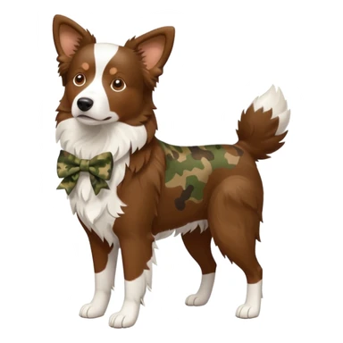 Brown border collie with a camo bow full body  sticker