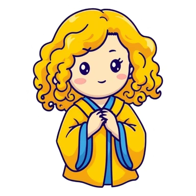 Cute Japanese girl with golden big curly wavy hair sticker