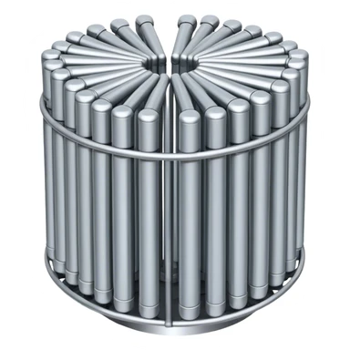 A bundle of thin uranium fuel rods used in a nuclear reactor, with a metallic silver or gray structure, cylindrical and slender rods, arranged in a hexagonal grid, realistic and industrial style, no green color, only metallic shades sticker