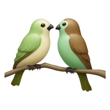 Two birds sitting on a tree branch one pale green and the other brown cream sticker