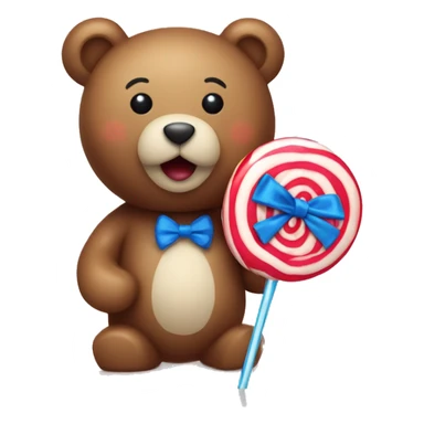teddy bear toy eats New Year's lollipop sticker