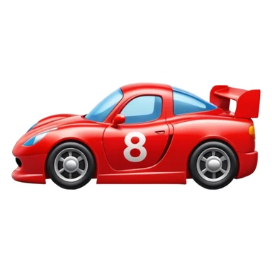 A red toy race car with a happy smiling face on the front sticker