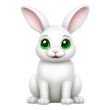 Cute White bunny with green eyes curious and question symbol  sticker