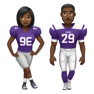 Black couple watching American football in purple jerseys sticker
