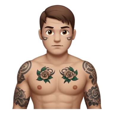 tattoo man, fair white skintone,brown hair, tattoos on face, more visible, bulky man with tattos on his chest, heavy tattooos. sticker