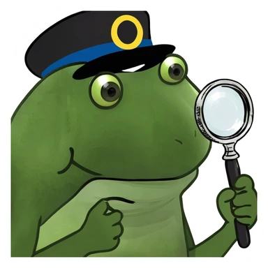 holding up a magnifying glass, wearing a tophat sticker