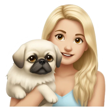 White girl with Pekingese  puppy  sticker