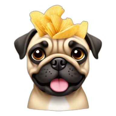 a funny pug with chips in hands sticker