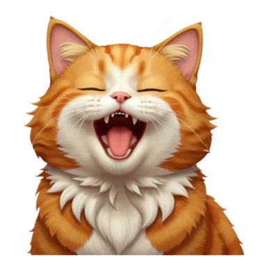 A high-resolution photo-realistic digital illustration of a ginger tabby cat head tilted yawning, chest upward sticker