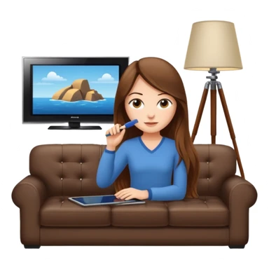 beautiful girl with long brown hair constructing new lounge room area with flat screen tv and couch sticker