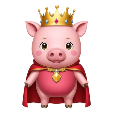Pink pig with a golden crown and royal red cape, Technoblade character sticker