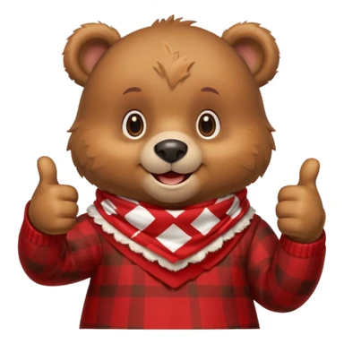 a cute bear smiling and giving thumbs up, wearing red Checkered Triangle scarf sticker