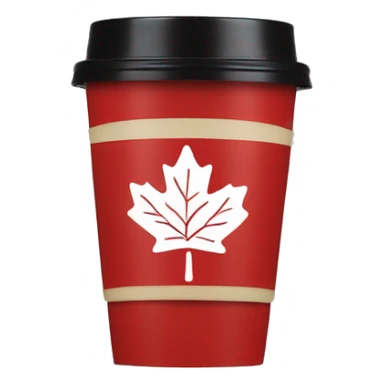 “Red Tim Hortons coffee cup with white logo, maple leaf accents, ribbed sleeve, and black plastic lid.” sticker