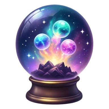Tiny mystical mysterious sparkly magical glowing spherical nebula planets inside a glass globe dome sticker