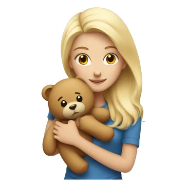 blonde woman hugs a cute teddy bear sticker