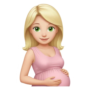 blond pregnant woman smiling in pink pale dress with green eyes sticker