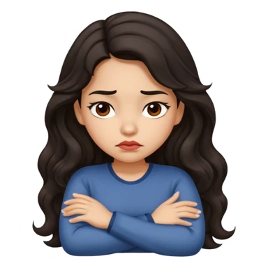 Hispanic girl with long wavy hair crossing her arms while pouting  sticker