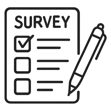 hand-drawn outlined icon of a survey form with a pen sticker