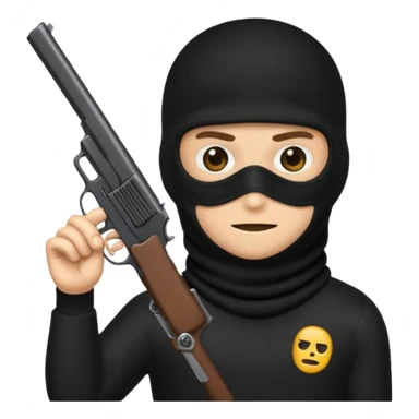 Un emoji con una balaclava negra con una pistola peine largo swicht sticker