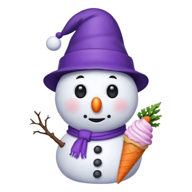 snowman wearing purple cap with ice cream  sticker