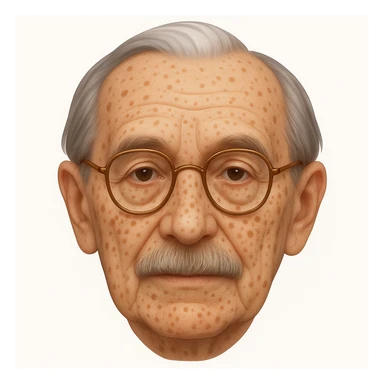 Add more age spots and freckles, and make the face more closely resemble Hans Jonas, German philosopher, while keeping the emoji style. sticker