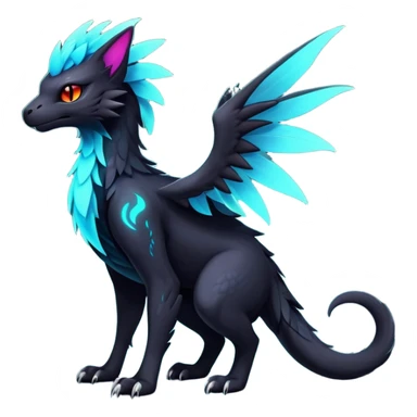 Black Dark Exotic Beaked Feathery Nocturnal Neon-glowing Abyssal Nightly Abyss-Cat-Gryphon-Salandit-Silvally-Fakémon Creature (full body) sticker
