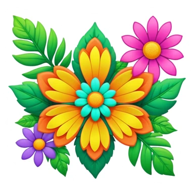 3D, psychedelic colored hippie style flower border with leaves sticker