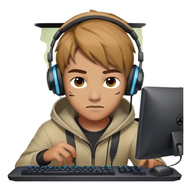 gamer with headphones playing Dota 2, focused on computer screen sticker