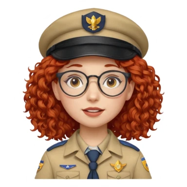 scout girl with red curly hair and uniform and hat and glassess sticker