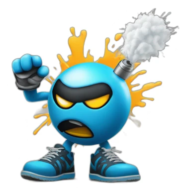 a emoji graffiti styled of a angry bomb with a graffiti spray painting on his hand sticker