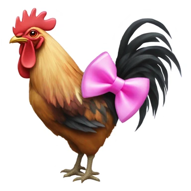 Rooster with a pink bow and a toy gun sticker