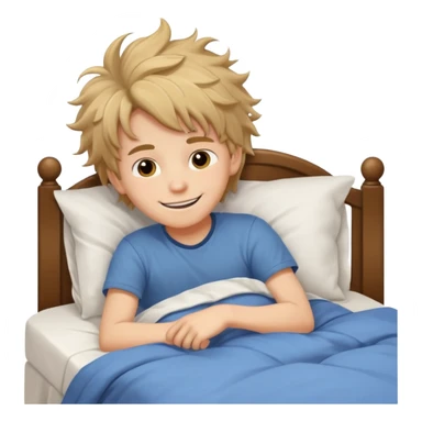 create emoji of a boywho is lying in the bed  in the morning and its time to wake up he should smile  sticker