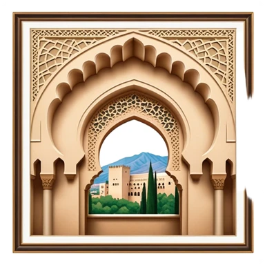 Realistic Alhambra de Granada Landmark Emoji, showcasing the Moorish palace’s intricate arches, geometric patterns, and historic fortress walls. sticker