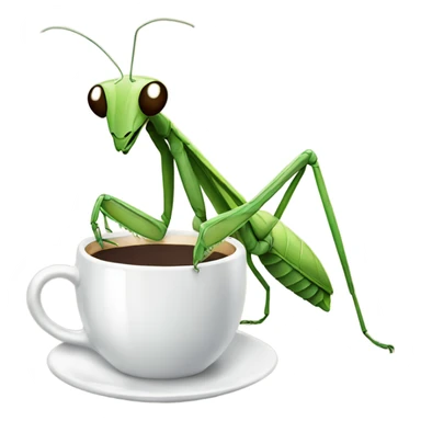 Praying mantis drinking a cup of coffee sticker