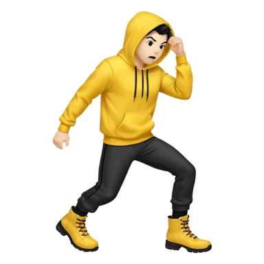 Invincible from the show invincible but whering a yellow hoodie and the mouth covered whering black pants and black boots sticker