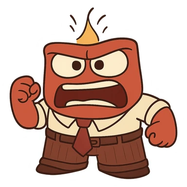 Anger character from Inside Out, red, square-shaped, wearing a tie, expressive face, cartoon style sticker