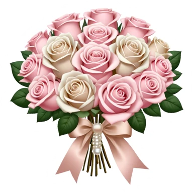 beautiful large aesthetic bouquet of roses in vintage style of white and powder pink color obligatory pearl beige silk ribbon  sticker