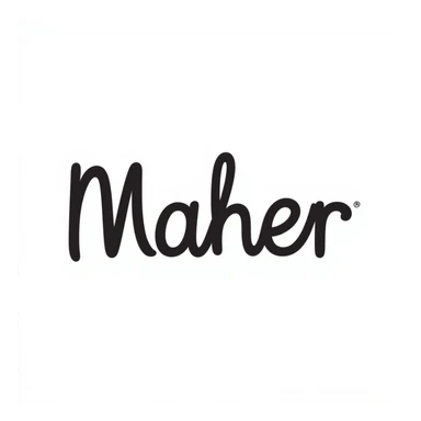 the name 'Maher' in handwritten doodle style, optimized for Slack emoji size, transparent background sticker