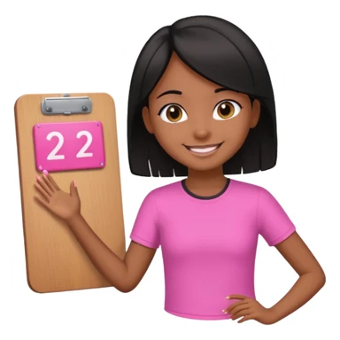 a brown skin teachers with hair that stop at elbows girl with black straight like hair wearing pink not hot pink 2 piece set teaching up on a board sticker