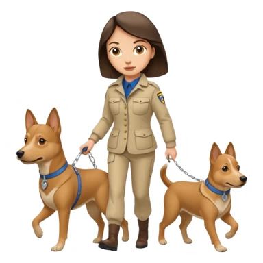 White brunette woman walking a beige guard dog sticker