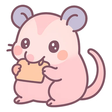pink possum biting something, kawaii style sticker