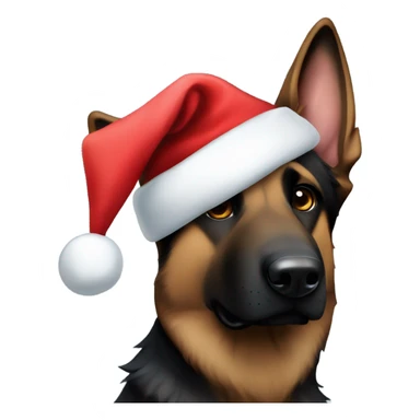 Dark brown German shepherd with Santa hat sticker