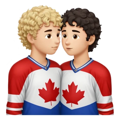 Dark hair boy hockey player kissing curly hair blonde hockey player boy sticker
