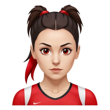 Melanie chisholm with a dark brown high ponytail with a red streak through it, wearing athletic attire sticker