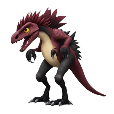 Maroon edgy badass modern sexy handsome punk velociraptor-dragon-Digimon, with black spiky mane, full body sticker