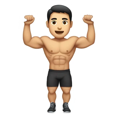 buff gym asian man full body including legs hanging from one hand from a pull up bar sticker