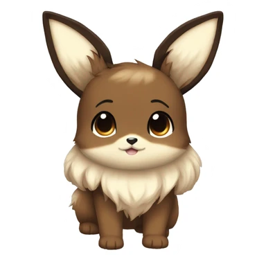 Kawaii Shiny Eevee with dark brown long emo hair covering her eyes Full Body sticker
