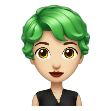 green hair, short hair, black outfit, white girl, red lips, looking directly camera sticker